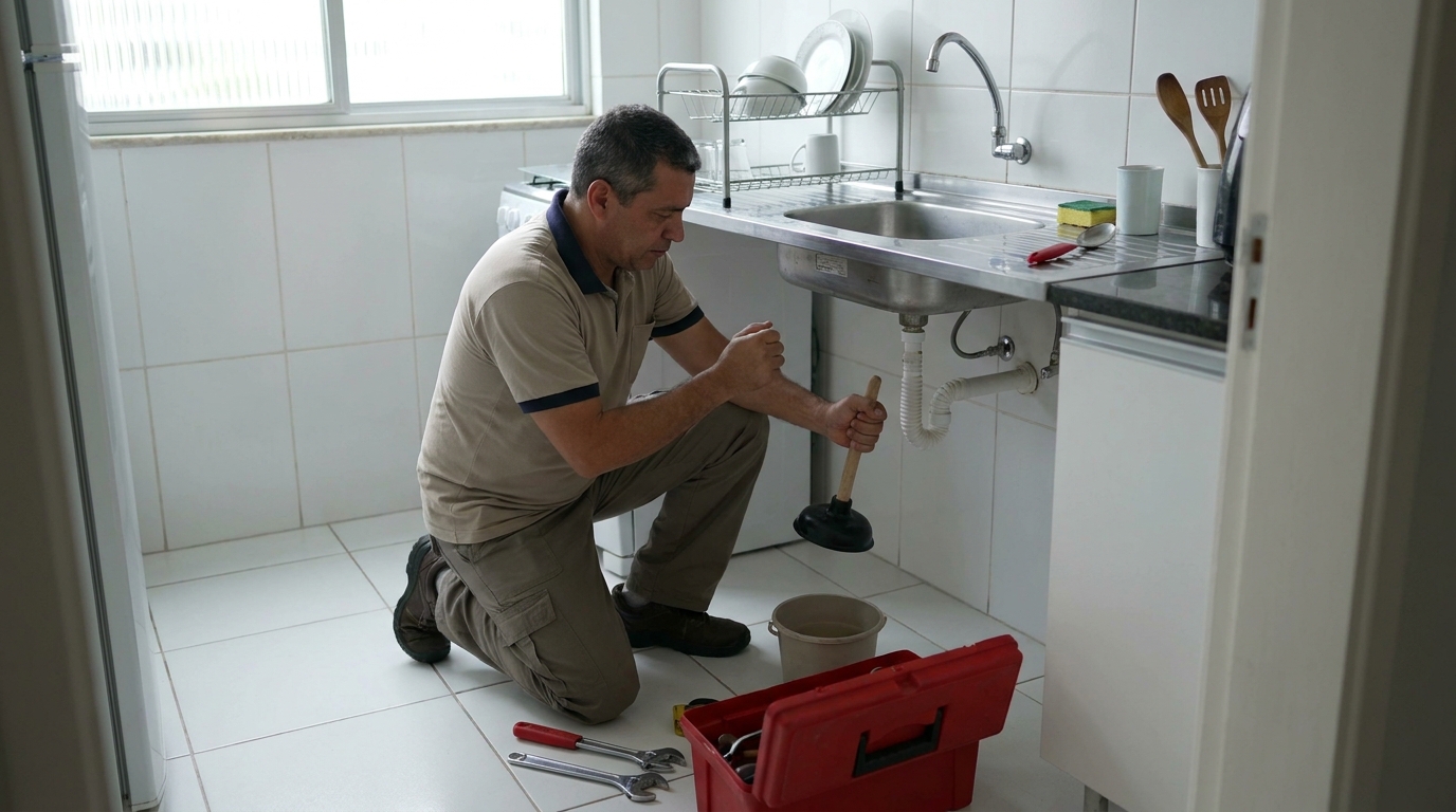 Desentupimento de pia residencial em Fortaleza‑CE