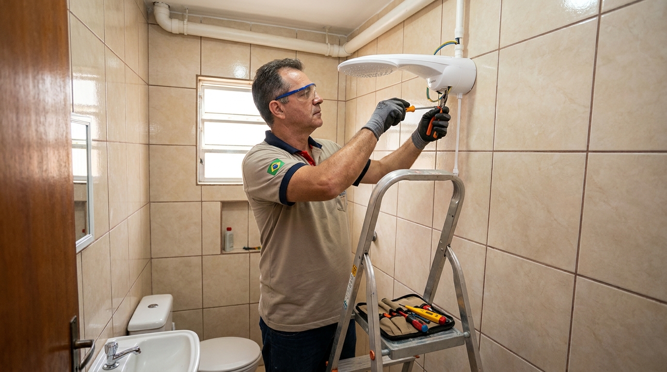 Instalação de chuveiro no banheiro em Fortaleza‑CE